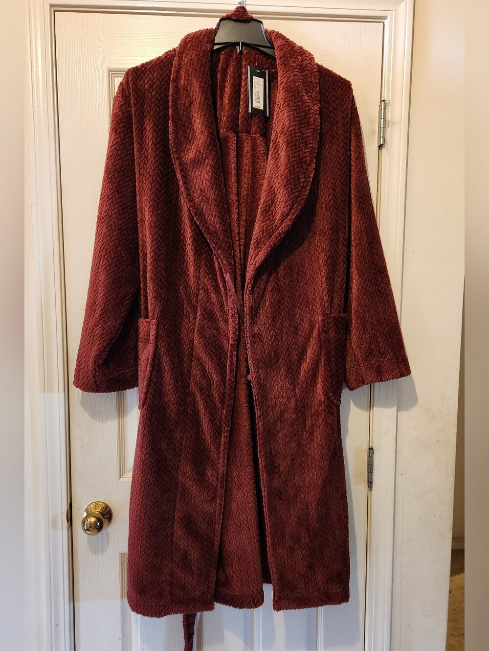 Men's Plush Shawl Collar Long Coatigan - Burgundy